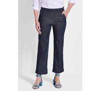 Stoffhose GOLDNER "Komfortable Denim-Hose VERA mit Stretch", Damen, Gr. 48, N-Gr, blau (marine), Obermaterial: 70% Baumwolle CO. 29% Polyester PES. 1% Elasthan EL., weit, Hosen Stoffhose, Reißverschlu