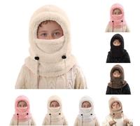 Schlupfmütze Kinder Warme Wintermütze Mädchen Jungen,Niedlich Schalmütze mit Zwei Ohren,Weiche Kuschelige Plüsch Sturmhaube,3 in 1 Fleece Gesichtsmaske Schal Mütze Kinder