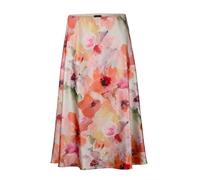 Schlupfrock GOLDNER "Glänzender Midirock in floralem Druck", Damen, Gr. 52, orange (pfirsich, gemustert), Obermaterial: 100% Polyester PES., Röcke (94392961-52) pfirsich, gemustert