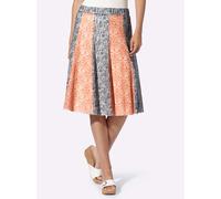 Schlupfrock HEINE, Damen, Gr. 40, orange (orange, taubenblau, bedruckt), 96% Polyester, 4% Elasthan, bedruckt, geblümt, gemustert, mehrfarbig, knielang, Röcke (61726829-40) orange, taubenblau, bedruck