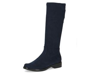 Schlupfstiefel CAPRICE, Damen, Gr. 38, XS-Schaft, blau (dunkelblau), Textil, unifarben, Schuhe Schlupfstiefel, Blockabsatz, Langschaftstiefel in klassischer Linie, XS Schaft (57671619-38) dunkelblau