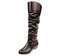 Schlupfstiefel Damen Absatz Hohe Stiefel Ohne Absatz Kniehoch Lederstiefel | Weitschaftstiefel Abriebfest Lederstiefel Schick Damenschuhe Stiefeletten Leder Übergangsstiefel Elegante Kniestiefel