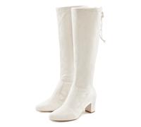 Schlupfstiefel LASCANA Gr. 38, beige (creme) Damen Schuhe Schlupfstiefel aus elastischem Stretchmaterial mit Langschaft und Blockabsatz (10910056-38)