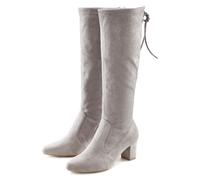 Schlupfstiefel LASCANA Gr. 43, grau Damen Schuhe Schlupfstiefel aus elastischem Stretchmaterial mit Langschaft und Blockabsatz (76137722-43)