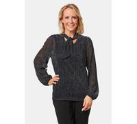 Schluppenbluse GOLDNER "Kurzgröße Schluppenbluse aus Plisseeware", Damen, Gr. 22, schwarz (silbergrau, schwarz), Obermaterial: 50% metallisierte Fasern MTF. 50% Polyester PES., festlich, normal, Gummi