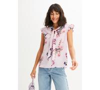 Schluppenbluse BONPRIX, Damen, Gr. 48, rosa geblümt, Web, Obermaterial: 97% Polyester, 3% Elasthan, loose fit, Blusen Schluppenbluse, lockerer Schnitt, eleganter Stil, mit kurzen Volantärmeln (7332581