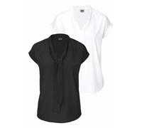 Schluppenbluse BRUNO BANANI, Damen, Gr. 34, schwarz-weiß (schwarz und wollweiß (aus recyceltem polyester)), Web, Obermaterial: 100% Polyester, clean, gepflegt, unifarben, figurumspielend hüftlang, abg