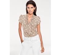 Schluppenbluse, Damen, Gr. 44, grau (taupe, weiß), 100% Viskose, ASHLEY BROOKE BY HEINE, gemustert, gepunktet, Rundhals, Blusen Schluppenbluse (52454838-44) taupe, weiß