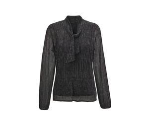 Schluppenbluse GOLDNER "Kurzgröße Schluppenbluse aus schimmernder Plisseeware", Damen, Gr. 19, schwarz (silbergrau, schwarz), Obermaterial: 50% metallisierte Fasern MTF. 50% Polyester PES., festlich,