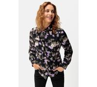 Schluppenbluse LASCANA, Damen, Gr. 34, bunt (schwarz, flieder bedruckt), Satin, Obermaterial: 100% Polyester, bedruckt, figurumspielend hüftbedeckend, Rundhals, 2-Knopf-Manschette, Blusen Schluppenblu