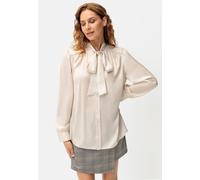 Schluppenbluse LASCANA, Damen, Gr. 42, beige, Satin, Obermaterial: 100% Polyester, unifarben, figurumspielend hüftbedeckend, Rundhals, 2-Knopf-Manschette mit Schlitz, Blusen Schluppenbluse, mit Raffun
