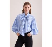 Schluppenbluse SEIDENSTICKER, Damen, Gr. L (40), hellblau, 73% Baumwolle, 23% Polyamid, 4% Elasthan, gestreift, regular fit, Blusen Schluppenbluse, 1/1 Binderkragen Gestreift (33380750-40) hellblau