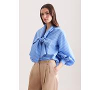 Schluppenbluse SEIDENSTICKER, Damen, Gr. XXL (44), blau, 79% Viskose, 21% Polyester, gestreift, regular fit, Blusen Schluppenbluse, 1/1 Binderkragen Gestreift (49578465-44) blau