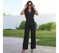 Schmal geschnittener Blazer mit Wickelgürtel, Schwarz, Sommer