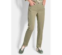 Stoffhose GOLDNER "Kurzgröße Schmale Hose LOUISA mit Schlank-Effekt", Damen, Gr. 27, K-Gr, grün (khaki), Obermaterial: 98% Baumwolle CO. 2% Elasthan EL., Hosen Stoffhose (46474601-27) khaki