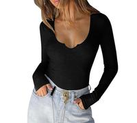 Schmales Langärmliges T-Shirt Mit Rundhalsausschnitt Damenpullover Langarm Winter Elegant Langarmshirt Damen Eng Bluse Kariert Damen Damenpullover Langarm Damenoberteile Black L