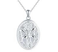 Schmetterling Medaillon zum Öffnen für Bilder Halskette Damen Silber 925 mit Zirkon: Rose Foto Kette Ovale Bilder Anhänger Halskette - Amulett Schmuck Geschenk für Frauen Mama Freundin Mädchen Weiß