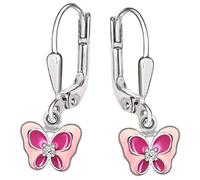 Schmetterlinge Mädchen Ohrringe als Ohrhänger 22mm mit Schmetterling 7x10 mm plastisch rosa pink mit 1 Zirkonia weiß glänzend STERLING SILBER 925 für Kinder