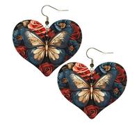 Schmetterlinge und Rosen, Leder-Ohrringe für Damen, Herz-Ohrringe, leicht, baumelnd, Schmuck, Geschenke, One Size, Kein Edelstein