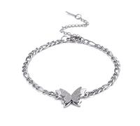 Schmetterlings-Armband für Damen, Edelstahl, zierliche Diamanten, doppelter Schmetterling, verstellbares Armband, Freundschaftsschmuck, Ohne Edelstein