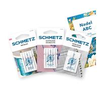 SCHMETZ | 11 Nähmaschinennadeln | Creative Set | Metallic/Doppelöhr/Hohlsaum | Sortierungen | Inklusive 1 Nadel ABC
