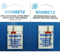 SCHMETZ 2 Universal Zwillingsnadeln Sortiment (Extra Breit) 130/705 Flachkolben St. 8,0/100 + 6,0/100