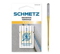 SCHMETZ Nähmaschinennadeln | 5 Gold Nachstick-Nadeln (Gold Topstitch-Nadeln) | 130/705 H-NT | Nadeldicke 90/14 | Auf allen gängigen Haushaltsnähmaschinen und Haushaltsstickmaschinen einsetzbar