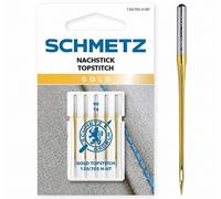 SCHMETZ Nähmaschinennadeln | 5 Gold Nachstick-Nadeln (Gold Topstitch-Nadeln) | 130/705 H-NT | Nadeldicke 90/14 | Auf allen gängigen Haushaltsnähmaschinen und Haushaltsstickmaschinen einsetzbar