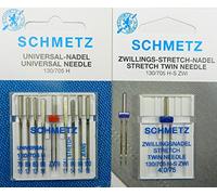 SCHMETZ Nadelsortiment 1x Stretch Zwillings Twin Nadel und 9 Nadeln Stretch/Jeans/Universal/Zw. / System 130/705