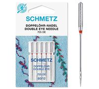 Schmetz Nähmaschinen-Nadeln, 89 Größen, 3 Stück + 1 Nadeleinfädler , Single Packet, Double Eye 80/12 + Threader