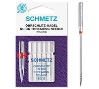 Schmetz Nähmaschinen-Nadeln, 89 Größen, 3 Stück + 1 Nadeleinfädler , Single Packet, Quick Threading 80/12 + Threader