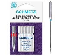 Schmetz Nähmaschinen-Nadeln, 89 Größen, 3 Stück + 1 Nadeleinfädler , Single Packet, Quick Threading 90/14 + Threader