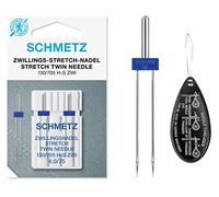 Schmetz Nähmaschinennadel Stretch Twin Größe 4,0/75 2er Pack Nadeln inkl. großem Nadeleinfädler