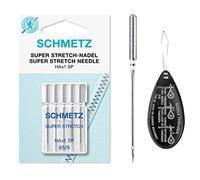 Schmetz Nähmaschinennadeln Super Stretch (HAx1 SP) für Coverlock und Overlock/Overlock/Serger, Größe 65/9, inkl. großem Nadeleinfädler