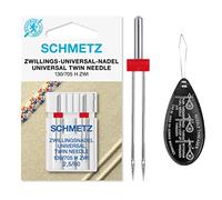 Schmetz (Universal) Twin Nähmaschinennadel, Größe 2,5/80, 2 Stück, inkl. großem Nadeleinfädler