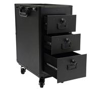 Schminkkoffer Kosmetikkoffer Trolley, Make Up Koffer mit 3 Schubladen, Zahlenschloss, 4 Universalrädern und Acrylplatte, 42 x 28 x 53 cm, schwarz für Nagelstudio und Friseur