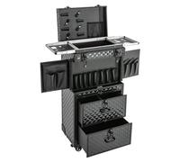 Schminkkoffer Rolling, Kosmetikkoffer Trolley mit Kombinationsschlösser 2 Schubladen 4 Universelle Räder Großen Kapazität Makeup Train Case Kosmetik Organizer Box Rolling
