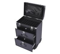 Schminkkoffer Trolley, Kosmetikkoffer Multi Friseurkoffer Make Up Koffer Schwarz Kosmetik Rollkoffer mit 2 Schubladen Schmuckkoffer 36 x 23 x 58 cm