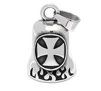Schmuck-Checker Edelstahl Bikerbell Tiger Löwe Totenkopf Drache Kreuz Maske Lucky 13 Live to Ride Motorrad Motorblock Eisernes Kreuz Adler Silber Gold Glücksglocke Road Bell Geschenk (Big Iron Cross)