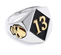 Schmuck-Checker Lucky 13 Ring aus Edelstahl silber & gold Glückszahl Glück Pech Totenkopf Bikerring Bikerschmuck Männer Geschenk (65 (20.7))