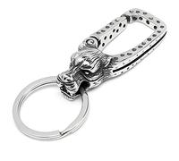 Schmuck-Checker Schlüsselanhänger mit 3D Motiven Adler Wolf Totenkopf Löwe Panther aus Edelstahl Karabinerhaken mit Schlüsselring Silber Bikerschmuck (Panther)