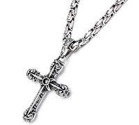Schmuck-Checker Verzierter Kreuzanhänger aus Edelstahl silber schwarz Königskette Biker Herrenschmuck Gothic Kreuz Männer Geschenk