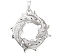 Schmuck Krone Anhänger 4 Delfine im Kreis Ø 32,6mm aus 925 Silber rhodiniert mattiert