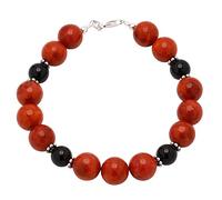 Schmuck Krone Armband aus Koralle & Onyx & 925er Silber schwarz rot Armkette Armschmuck