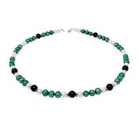 Schmuck Krone Kette Collier Halskette aus Perlen SüÃŸwasser-Zuchtperlen & Onyx grün-schwarz-weiÃŸ 50cm