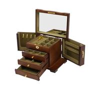 Schmuck Organizer Vintage Samt Schmuckschatulle aus Holz mit 4 Schublade & ausziehbare Schubladen Schmuckbox Schmuckkasten mit Spiegel & Schloss für Ringen Halsketten