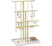 Schmuck Organizers, Schmuckständer 32cm Groß, 4 Ebenen Robust Schmuckaufbewahrung Reise, Schmuckschrank für Halskette, Armband, Parfüm und Ohrringe, Deko Aesthetic Accessoires, Gold/Weiß