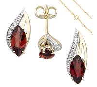 Schmuck-Set 585 Gold Gelbgold Granate und Diamanten mit Kette 45 cm
