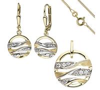 Schmuck-Set aus 333 Gold Gelbgold mit Zirkonia Ohrringe Anhänger und Kette 45cm