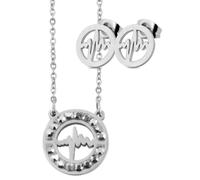 Schmuck-Set Edelstahl Herzschlag Strass Ohrstecker Halskette Anhänger